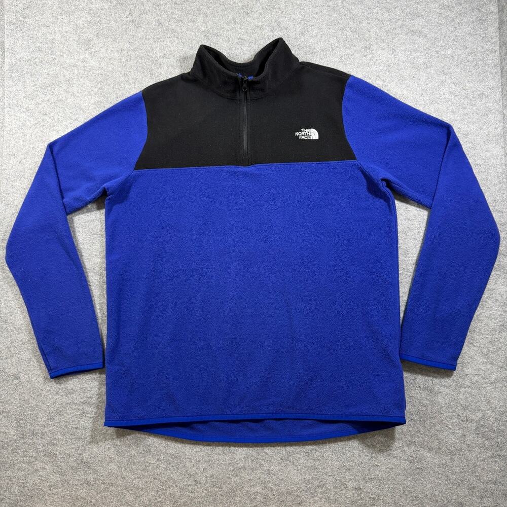The North Face Fleece Jacket Womens L Blue Black 1/4 Zip Hiking Outdoor Pullover